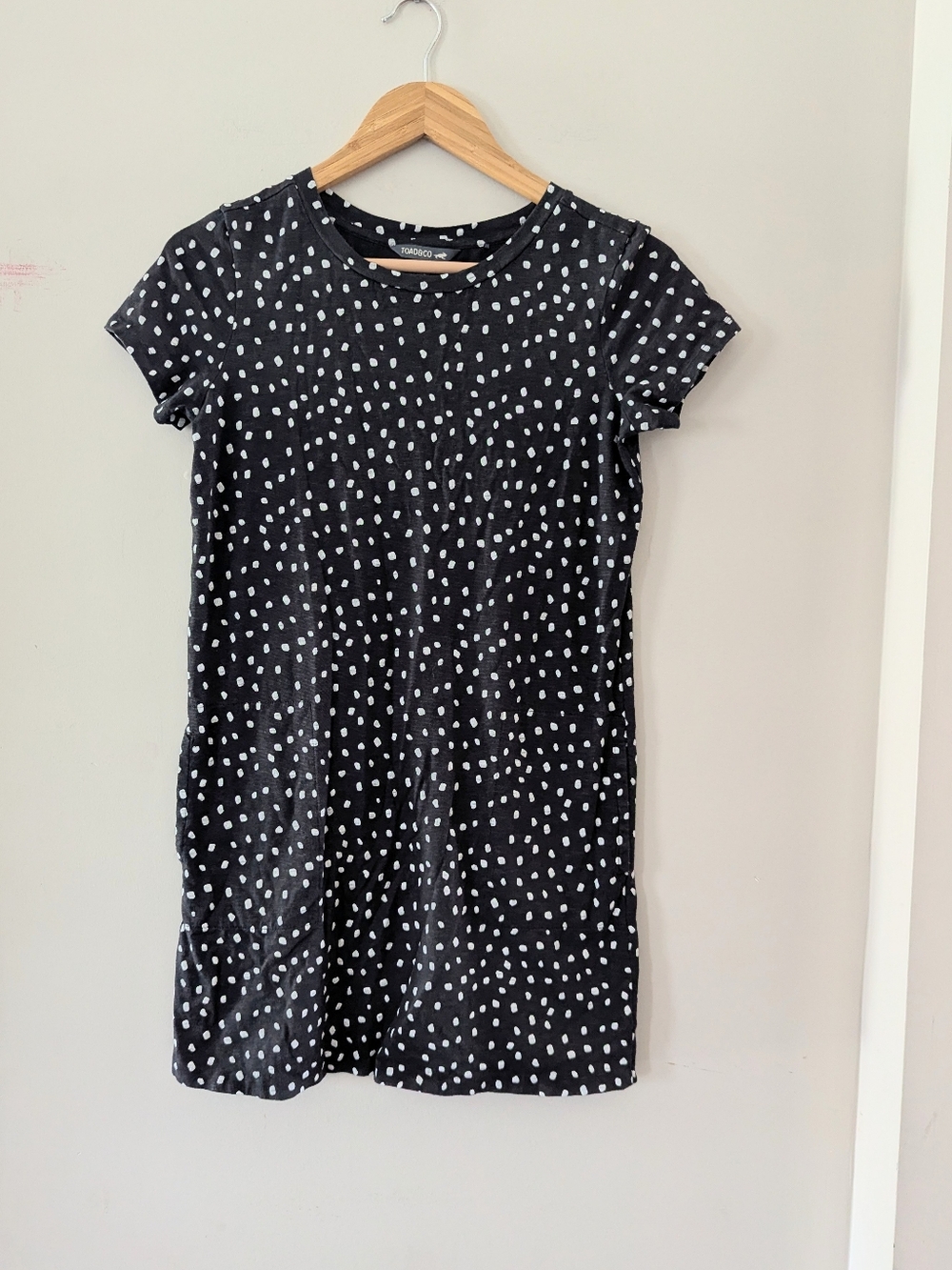 Toad & Co Black and White Polka Dot Windmere T Shirt Dress Pockets Size XS